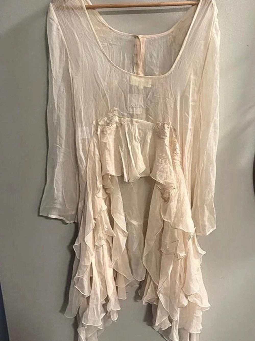 Free people x Nigel Preston Angel Chiffon Maxi Top Ruffle Tunic Cream Like New - Picture 4 of 4